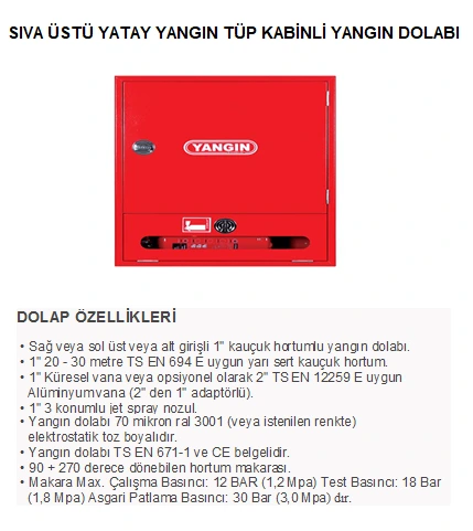 Sıva Üstü Dik Tüp Kabinli Yangın Dolabı